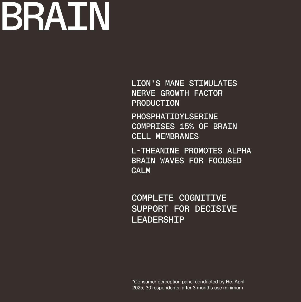 Brain formula ingredient benefits - Lion's Mane, Bacopa, Phosphatidylserine, Rhodiola