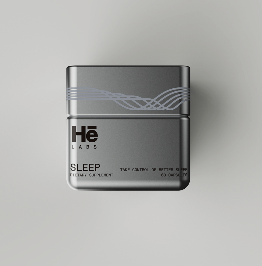 Hē Labs Sleep supplement tin standing upright - premium men's sleep support formula