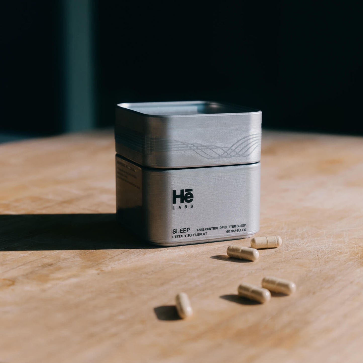 Hē Labs Sleep capsules with refillable metal container - natural deep sleep supplement for men